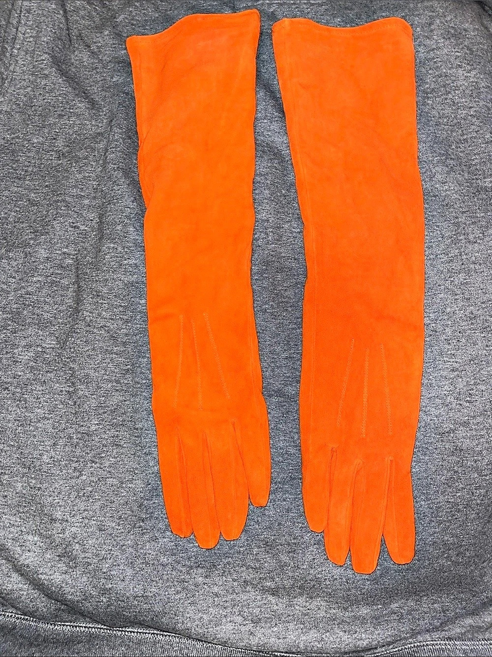 Orange Goat Skin Long Gloves